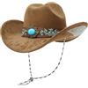 GEMVIE Cappello da Cowboy Occidentale Turchese per Uomo Donna Grande Tesa Scamosciata Cappello da Cowgirl Marrone Ricamo con sottogola, Marrone, 7/7 1/4