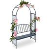 Relaxdays Panchina da Esterno, Arco da Giardino con Panca, per Rose e Rampicanti, Pergolato Balcone, Terrazzo, Antracite