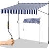 Randaco Tenda da Sole a Bracci con Manovella, 200x120cm Regolabile in Altezza, resistente ai raggi UV, Senza Forare, In Metallo e 100% Poliestere, Facile da Installare, Blu e Bianco