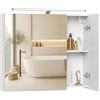 VASAGLE KAILYN Collezione - Armadietto da Bagno Sospeso con 3 Ante a Specchio e Illuminazione, Ripiani Regolabili, Stile Moderno, 15 x 70 x 60 cm, Bianco Nuvola BBK139WB01