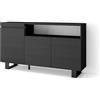 Skraut Home | Credenza, Mobile, Cucina | Madia, mobile ingresso | 150x87x35cm | 3 Porte | Design industriale | Stile moderno | Nero