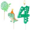 BOBOZHONG Candele di Compleanno,Candele di Compleanno con Dinosauro,Candela Numero 4,con 2 Pezzi di Cake Topper, Adulti Festa a Tema Dino Celebrazione Forniture