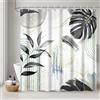 Uiiooazy Tenda Doccia Antimuffa, Tenda da Doccia 180x180cm Nero Tropicale Foglie di Palma Giungla Grigio Tende da Bagno Tessuto Lavabile Impermeabile Poliestere Tende per Vasca da Bagno con 12 Analli