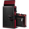 VMAN Portafoglio Uomo, Portafoglio Slim con Tasca per Monete, Protezione RFID, Portafoglio in Pelle Premium per 8-11 Carte, Piccolo Porta Carte per Uso Quotidiano e Viaggio - Rosso Carbonio