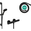 hansgrohe Pulsify Select S - Set doccia con termostatico Ecostat Fine, doccetta a risparmio idrico (EcoSmart, 105 mm, 3 getti), tubo flessibile e asta doccia (0,65 m), nero opaco, 24262670