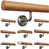 TIBU Larice scale corrimano corrimano in legno di larice con manico in acciaio inox, lunghezza 30-500 cm da un unico pezzo/variante: 100 cm con 2 supporti - Finiture: smussate