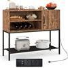 GIANTEX Credenza Cucina, Mobile portaoggetti con armadietto per vino, ripiano inferiore, armadio portaoggetti con telaio in metallo con 2 ripiani aperti per sala da pranzo, ingresso 100 x 35 x 83 cm