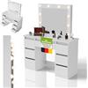 Juskys Toeletta Talea con specchio LED, 7 cassetti, 3 livelli di luce, molto spazio, design moderno, compatta e facile da pulire per il trucco - Bianco