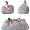 MAXYOYO Pouf gigante - Trasformabile da pouf a letto - Grande divano con fodera in pelliccia sintetica e imbottitura soffice inclusa, per adulti, coppie, ospiti (grigio, 135 x 190 cm)