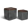 IlGruppone Set 2 Pouf Contenitore Quadrati in Velluto con Coperchio in Legno, Tavolino da Salotto Moderno, Pouf Contenitore Salvaspazio, Seduta Imbottita, Pouf Poggiapiedi - Grigio Scuro