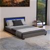 Juskys letto imbottito Paris da 140x200 cm - Struttura letto con illuminazione LED, rete a doghe e testata - Legno e similpelle - Nero - Letto per ragazzi e ospiti