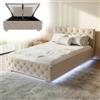 Juskys letto imbottito Nizza da 120x200 cm - Letto con rete a doghe, contenitore e illuminazione LED - Letto con rivestimento in velluto e trapuntatura in stile Chesterfield - Beige