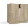 CDF Mobile Base Cucina KATIA D-80 Rovere Sonoma 80x45,5x82 cm 2 Ante Mobile Sotto Piano Lavoro Lavello Cucina Con Maniglie Nere Pannello Laminato 16 mm Senza Piano Di Lavoro Pratico Casa Moderno Utile