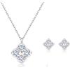 PHNIBIRD Collana Orecchini Donna Set in Argento Sterling 925 di Nascita Trefle a 4 Foglie Ciondolo con Pietra Portafortuna di Aprile Zircone San Valentino per Lei