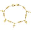 Bling Jewelry Cristiano religioso spirituale perline campane penzolare fascino Multi croce bracciale per le donne adolescenti 18K oro placcato ottone 7,5 pollici