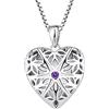 FJ Collana Medaglione Cuore con Foto Argento 925 Ciondolo Portafoto Medaglione Personalizzata con Ametista Zirconia Cubica Gioielli Regalo per Donna
