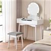 Shally Dogan Toeletta Trucco con Sgabello Modello Laura con 8 Lampade Led, Specchiera con Tavolo e Cassetti in Legno Bianco, Seduta Comoda Imbottita, Specchio Postazione Make Up, Luce Fredda e Calda