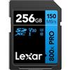 Lexar High-Performance 800x PRO 256GB Scheda SD, UHS-I 150 MB/s Lettura, Scheda di Memoria SD V30/U3/C10 per Fotocamere DSLR di Fascia Media, Fotocamere Compatte e Videocamere HD(LSD0800P256G-BNNAA)