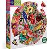 eeBoo- Piece&Love: Birds & Blossoms-500 pc Garden Puzzle Rotondo 500 Pezzi-Uccelli & Fiori, PZFBBL