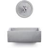 Lavello Rettangolare da Esterno 45x35 cm con Rosone Installazione a Muro in Cemento Madrid Grigio