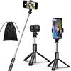 KOMI Selfie Stick - Treppiede per selfie 4 in 1 allungabile per telefono treppiede portatile con telecomando wireless staccabile compatibile con iPhone Samsung fotocamera Android (nero)