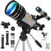 Yenguan Telescopio rifrattore 70/300 per adulti - Modello da tavolo compatto con montaggio AZ e adesivi decorativi, adatto per principianti e osservazione lunare