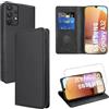 Vauki Cover per Samsung Galaxy A32 4G con 1 Vetro Temperato Custodia in Pelle PU Slot Schede Flip TPU Silicone Case Supporto Stand Magnetica Antiurto Caso per Samsung Galaxy A32 4G 6.4, Nero
