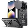 Oududianzi - Cover per Xiaomi Redmi Note 14 Pro Plus 5G Custodia,con Coperchio Scorrevole della Fotocamera, 360 ° staffa girevole e manicotto protettivo in silicone TPU - Nero