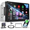 VECHTEL VECHEL Autoradio da 7 pollici 2-DIN con CarPlay wireless, Android Auto, radio FM con Bluetooth, navigazione GPS, 2 porte USB/Type-C/SD, video online, touchscreen IPS con telecamera posteriore.