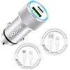 Poutek Caricatore Auto USB C iPhone con 2x Cavo[Apple Certificato MFi], 38W Caricabatterie Auto USB C PD&QC3.0 Adattatore Presa Accendisigari Usb C Ricarica Rapida per iPhone 14 13 12 Pro Max/Plus/11/XS/X/SE