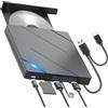 JagFond Masterizzatore CD DVD esterno con 4 porte USB e 2 slot per schede TF/SD, USB 3.0 portatile lettore CD esterno
