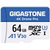 GIGASTONE Micro SD Card 64 GB, 4K Drone Pro, MicroSDXC per Wyze Cam, Telecamera di sicurezza, Drone DJI o Action Cam, Registrazione video 4K, UHS-I U3 A1 V30, 95 MB/s, con adattatore