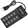 Behogan Caricatore USB multiuso, nero, 50 W, stazione di ricarica Multi USB-A, caricatore USB a 0 porte, stazione di ricarica USB multipla, stazione di ricarica multi-porte, compatibile