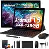 LEVIRTU Tablet 10 Pollici Android 15 con 5G WiF6, 2.0GHz 36GB RAM 128GB ROM (TF 1TB), Widevine L1, Batteria 8000mAh, Tablet con Custodia, Tastiera, Mouse e Cuffie (Nero)