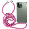 MyGadget Cover per iPhone 14 Pro - Custodia con Corda - Case con Cordino Trasparente Antiurto con Laccio | Tracolla - Practical Stylish - Rosa Bianco
