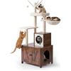 Relaxdays Tiragraffi con mobile per lettiera, D x L x A: 150 x 60 x 49 cm, pali in sisal e cuccia, stile industriale, marrone scuro/bianco