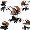 Magic ZC Pelle PU Passeggino Trio, Passeggino 3 in 1 con Doppia Modalità Push Reversibile, Trio Passeggini Neonati in Alluminio Pieghevole, Carrozzina Neonati con Grande Navicella (518 Khaki)