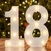 JUICYRAUL Numero 18 luminoso a LED bianco caldo, decorazione per il 18° compleanno per ragazze e ragazzi, centrotavola e decorazione murale per sfondo, cartello luminoso per la 18ª anniversario di matrimonio