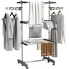 HOMCOM Stendibiancheria Verticale a Torre 3 Livelli Regolabili, Stendino Pieghevole Salvaspazio Estensibile in Acciaio Inox con 6 Ruote, Ganci, Grande Capacità, Interni, Balcone, 142x55x152cm, Grigio