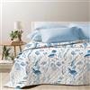 Mahome Trapuntino Matrimoniale Primaverile Estivo Leggero in Morbida Microfibra e imbottitura in Cotone - Copriletto Trapuntato Anallergico Traspirante Mano Delicata 260x260 (Pesci Azzurro)