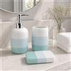 Virtime Set Accessori Bagno 3 Pezzi in Ceramica Lucida Modello Incas, Dispenser Sapone Liquido, Porta Spazzolini e Porta Saponetta (Bicolore Azzurro)