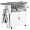 HOMCOM Mobile Asse da Stiro con Barra Appendiabiti, Portaferro da Stiro, Mobile da Stiro Multiuso con Ripiano Aperto, Ruote a Freno, Armadietto con Ripiano Regolabile, 125x43.5x102.5 cm, Bianco