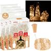 GINMA Set 6 Fili Luminosi 20 LED Tappo a Batteria con Cavo Trasparente - Catena Luminosa Decorativa per Interni ed Esterni, Lucine LED per Natale, Bottiglie(Bianco Caldo, 2 Metri (20 LED) TAPPO)