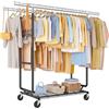 FAVOOSTY Stand Appendiabiti su ruote con doppia barra, Attaccapanni Estensibile per Carichi Pesanti, Portata Totale 280 kg - 52 x (106-176) x 170 cm, installazione rapida 3 minuto,Nero
