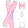 AYBUY Rasoio Elettrico Donna, 2 in 1 Bikini Trimmer, Indolore Rasoio Parti Intimer Impermeabile IPX7 per Corpo Viso Ascelle e Zona Bikini, Rosa