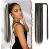 FESHFEN Posticci per Capelli Extension Coda Di Cavallo Capelli Finta Lunga Estensione Capelli Sintetici Coda Capelli Extensions per Donna, 60 cm Miscela di Castano Scuro e Biondo Candido