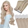 Easyouth Extension Capelli Umani Biadesivo Biondo Extension Biadesive Capelli Veri Biondo Scuro Cenere Mix Biondo Chiaro Remy Adesive Capelli Extension Dritto 55 cm 50g 20pz