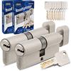 GERCAR Pro Set di 2 cilindri a pomello con chiusura identica 45/45 - Con pomello - Con 10 chiavi - 90 mm - Serratura per porta - 2 cilindri - Lunghezza: 90 mm, A: 45, B: 45, in ottone opaco massiccio