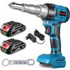 ONEVAN rivettatrice a batteria, 20.000N pistola per rivetti 2,4-5,0 mm, con 2 batterie 1.5Ah, storke 18mm, senza spazzole, rivettatrice elettrica automatica, pistola rivettatrice batteria