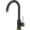 Quadron Rubinetto da cucina QUADRON INGRID Q LINE SteelQ, miscelatore 360°, rubinetto da cucina in acciaio inox, funzione QFix, nero, altezza: 34 cm, rubinetto da cucina, testa: ceramica, finitura PVD oro
